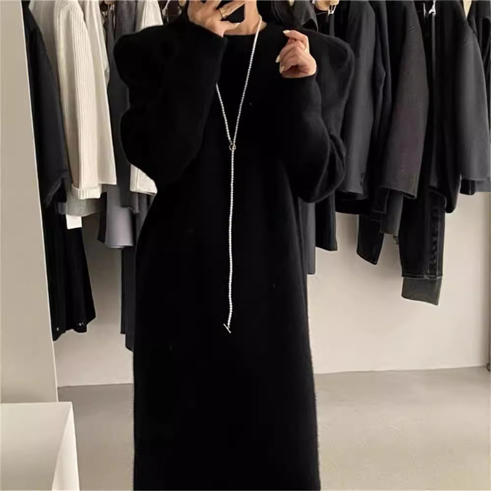 Femme Elegante Lange Oversized Strikkjole med Puffærmer Stilla