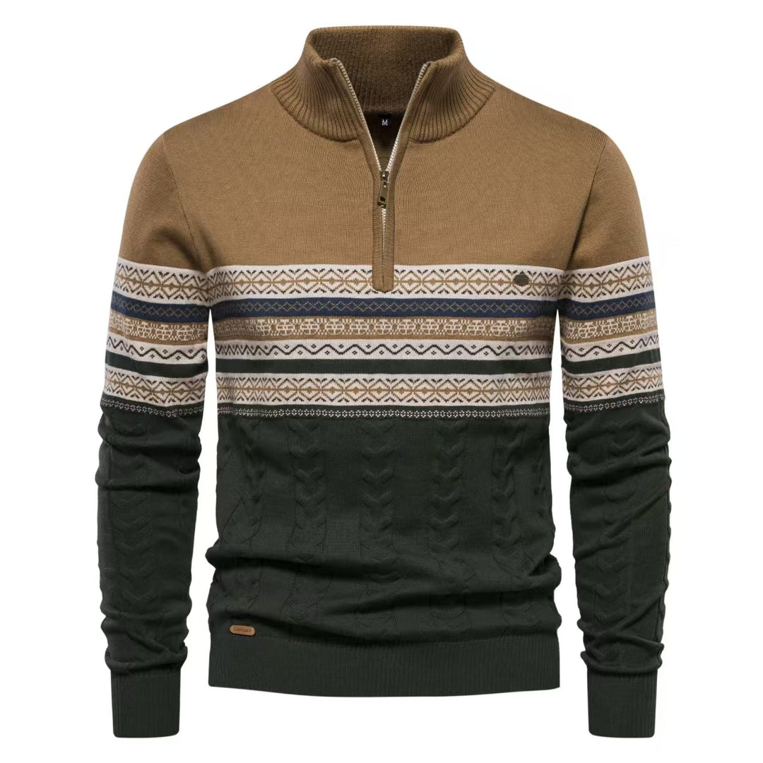 Herre strikpullover med halv højtstående krave og moderne mønster Stilla