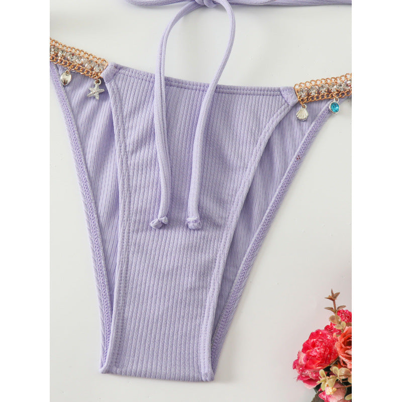 Dame Triangel-Bikini med moderigtige smykkedetaljer og bindebånd Skovae