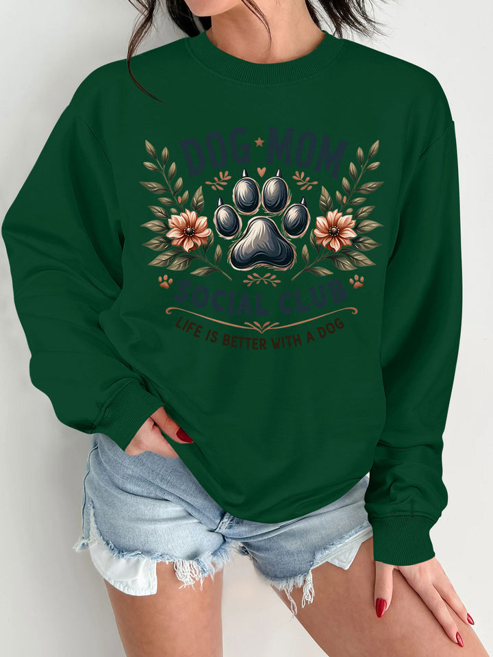 Kvindernes sweatshirt med trendy hundemotiv og forbedret print Stilla