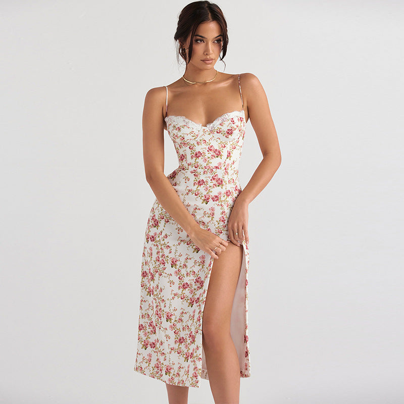 Kvinder Floral Flettet Slipkjole med Elegant Sideslids Stilla