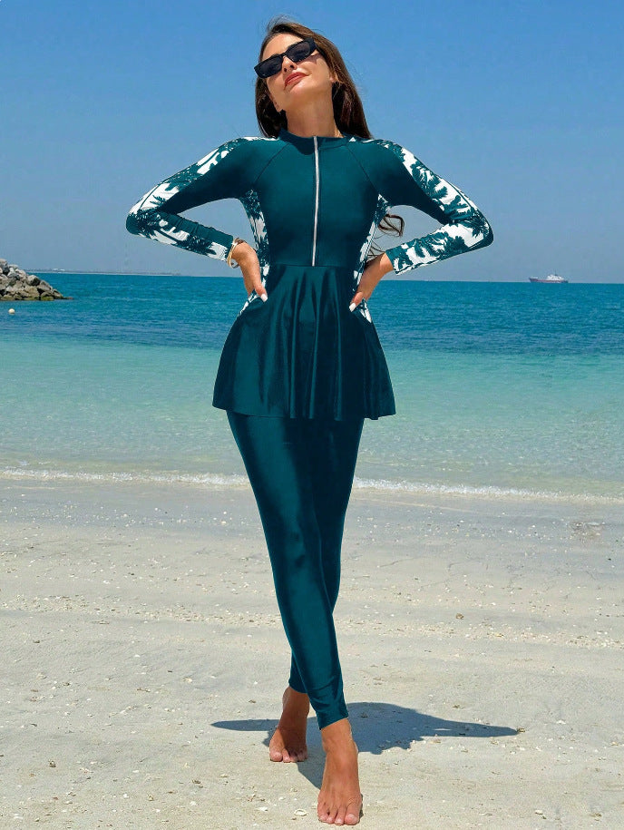 Dame Mode UV-beskyttende Surfdragt med Peplum-design Skovae