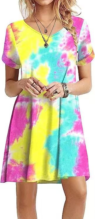 Damernes T-Shirt Kjole med Moderne Tie-Dye Design Stilla