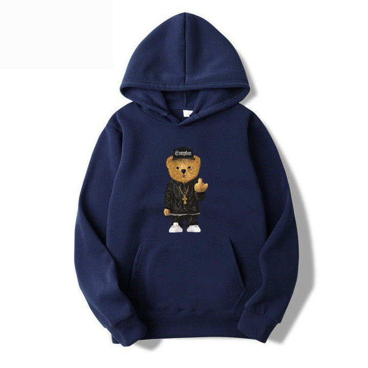 Kvinders hoodie med kunstnerisk bjørnedesign og kængurulomme Skovae