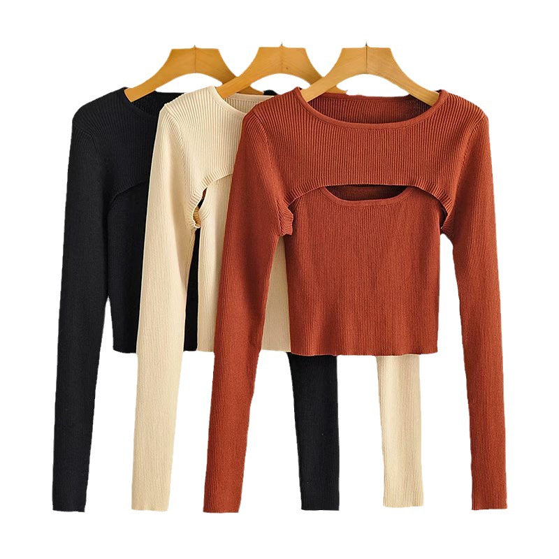 Kvinders langærmet crop top med sofistikeret udskæringsdesign Stilla