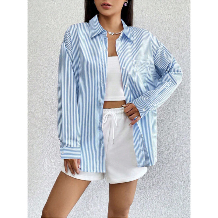 Dame Oversize Skjorte med fine Striber Stilla