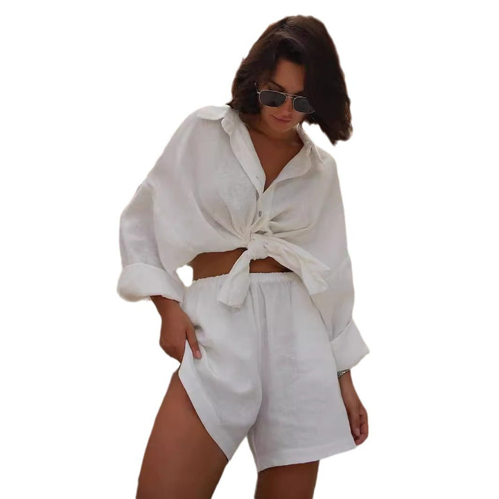 Femme Luxe Slips-Front Skjorte og Shorts Sæt Stilla