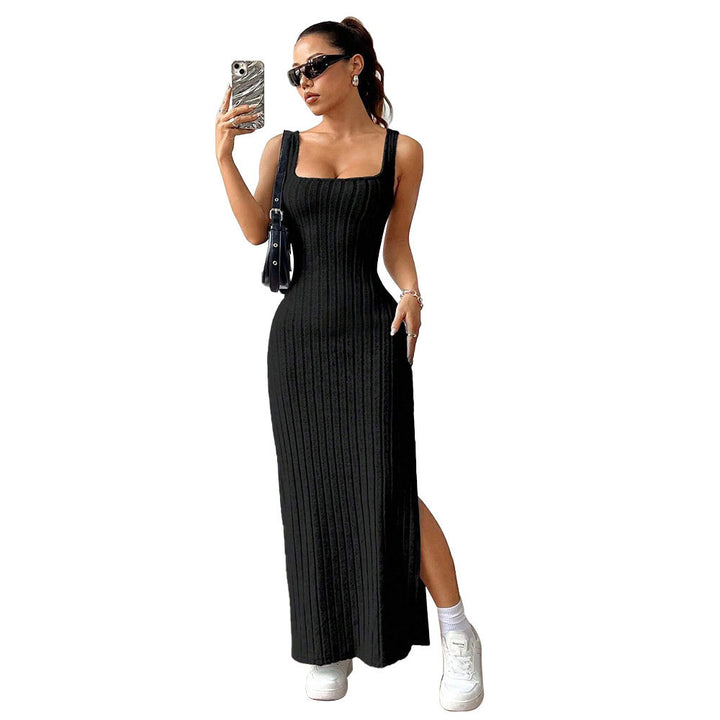 Damerne maxi kjole med elegant rib mønster og sidesk slit Stilla
