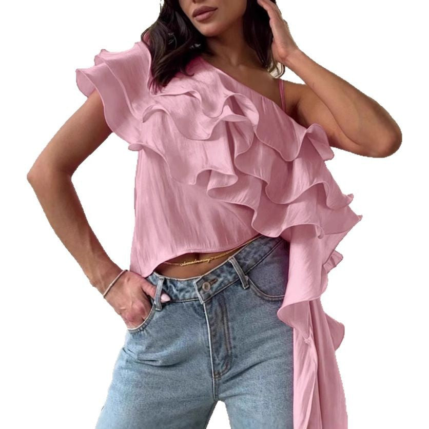 Dame Rynkeoverdel med asymmetrisk design og svingende fald Stilla