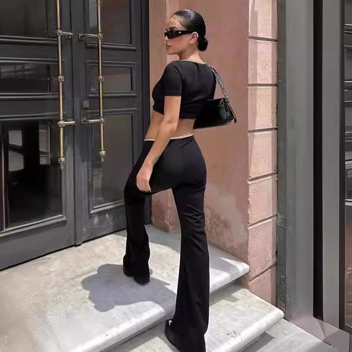 Dame modish cropped top med bred bukseafslutning Skovae
