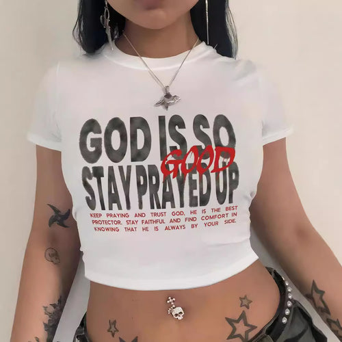 Dame Crop-T-Shirt med kreativt comic-motiv Skovae