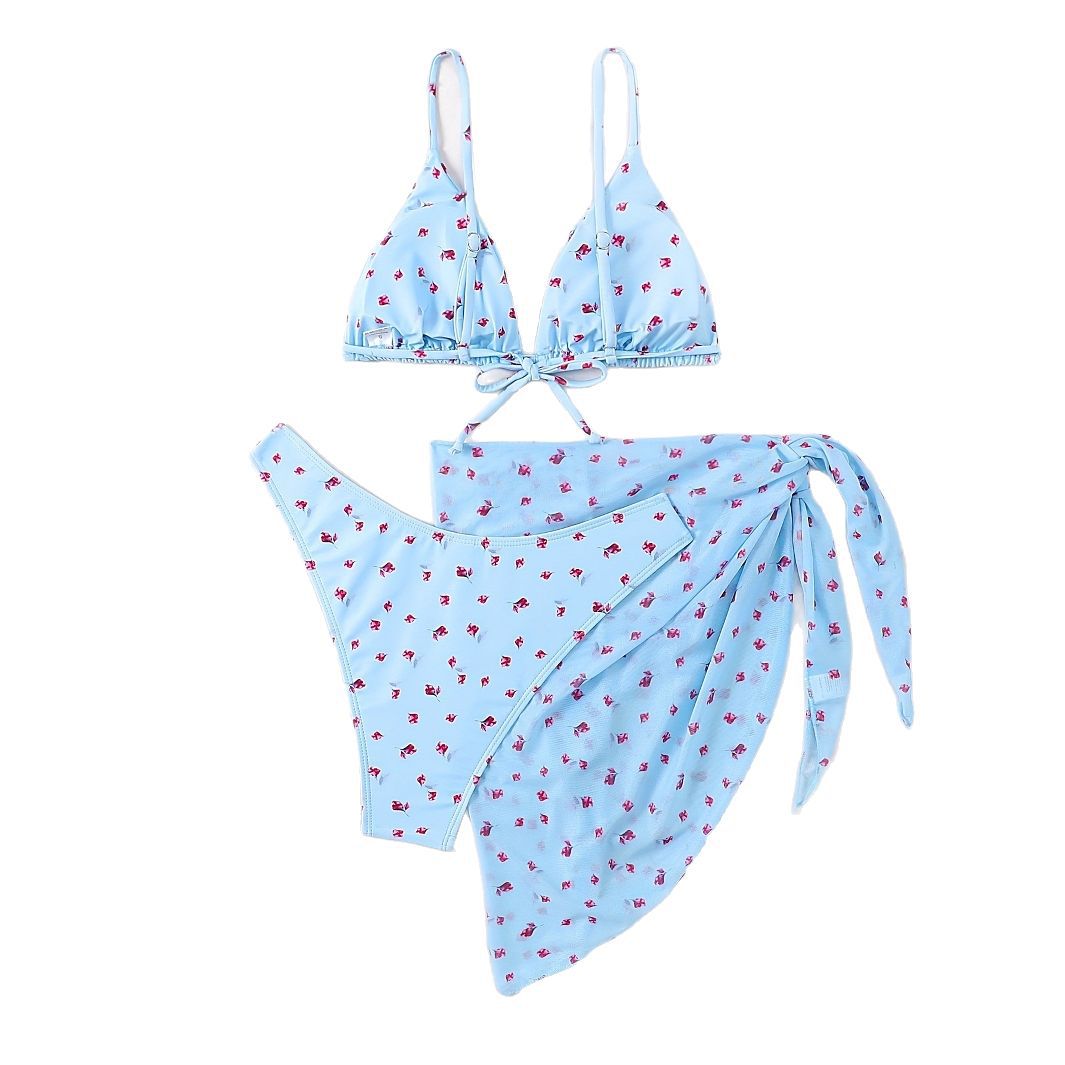 Dame Bikini-sæt med legende blomsterprint og elegant omslagskjørt Stilla