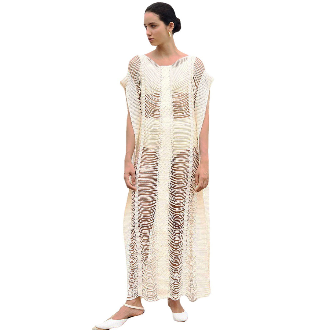 Dame Strandlinned Kaftan med kunstnerisk vævning og bredt skåret design Stilla