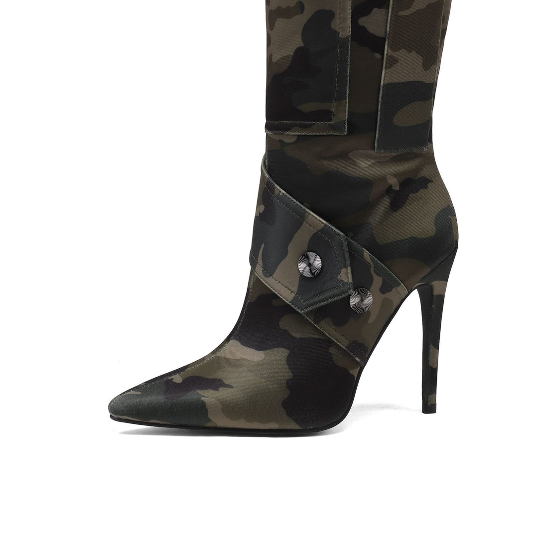 Dame Over-the-Knee Fashion Stiletto Støvler med Camouflage-design Stilla