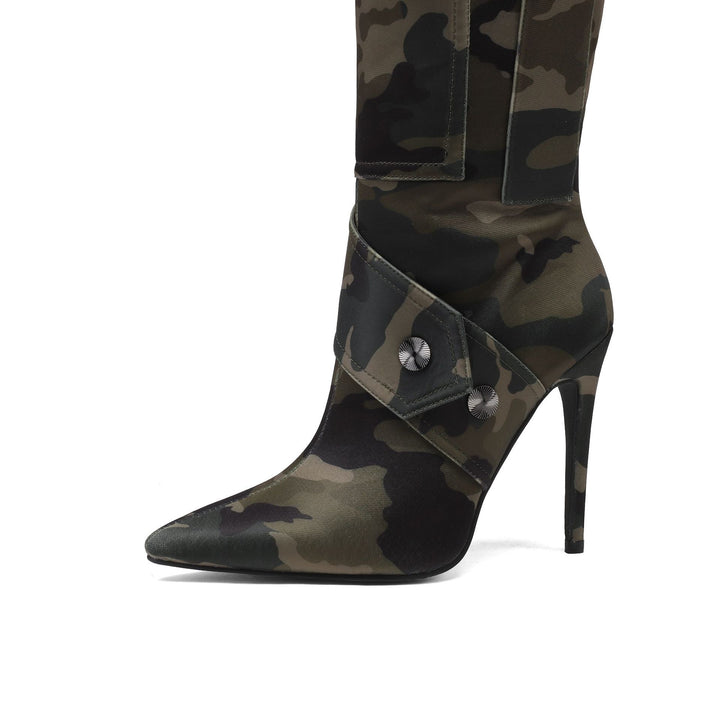 Dame Over-the-Knee Fashion Stiletto Støvler med Camouflage-design Stilla