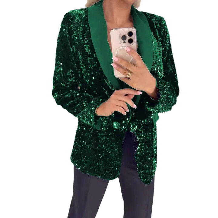 Dame elegant paillet blazer med skimrende revers Stilla