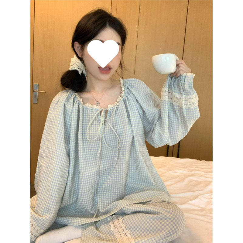 Femme Behageligt Ruderet Pyjamas Sæt Stilla