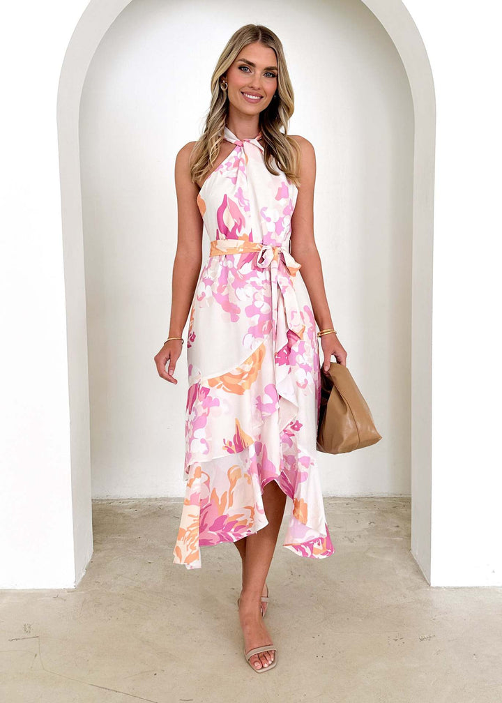 Dame Maxi-kjole med asymmetrisk kant og blomstret design Stilla