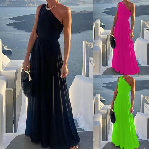 Femme One-Shoulder Plissé Maxi-Kjole Stilla