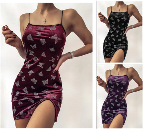 Dame Sommerfugltryk Velour Mini Kjole Stilla