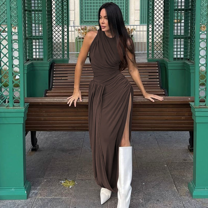 Dame Elegant Maxi-kjole med draperet overdel og asymmetrisk snit Stilla