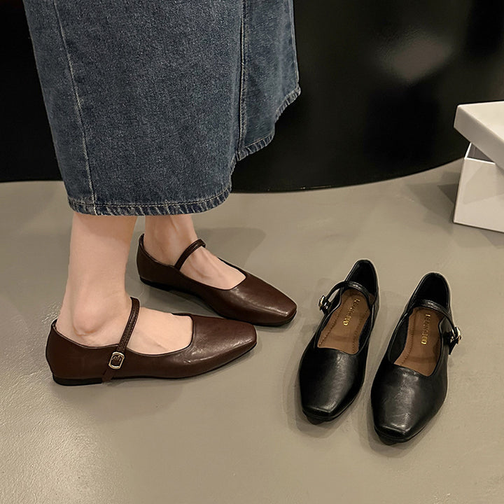 Femme Firkantetå-Mary-Jane-Flats med justerbar ankelrem Stilla