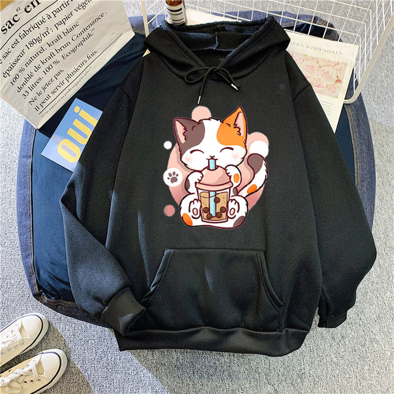 Kvinder hoodie med legesyge kattetryk Skovae