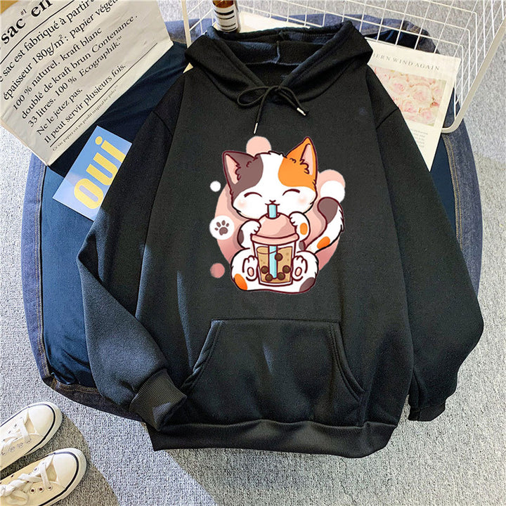 Kvinder hoodie med legesyge kattetryk Skovae