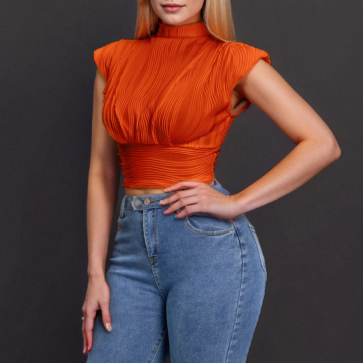 Dame Mode Crop-bluse med høj krave og plissering Stilla