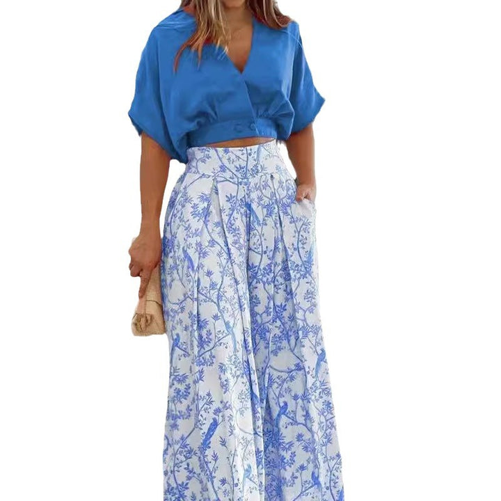Damer afslappet kombination af cropped bluse og bred bukser Stilla