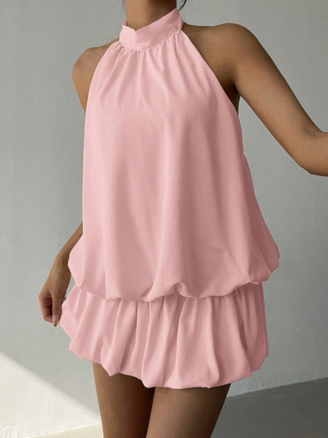 Dame sommerligt minikjole med halterneck og asymmetrisk design Skovae
