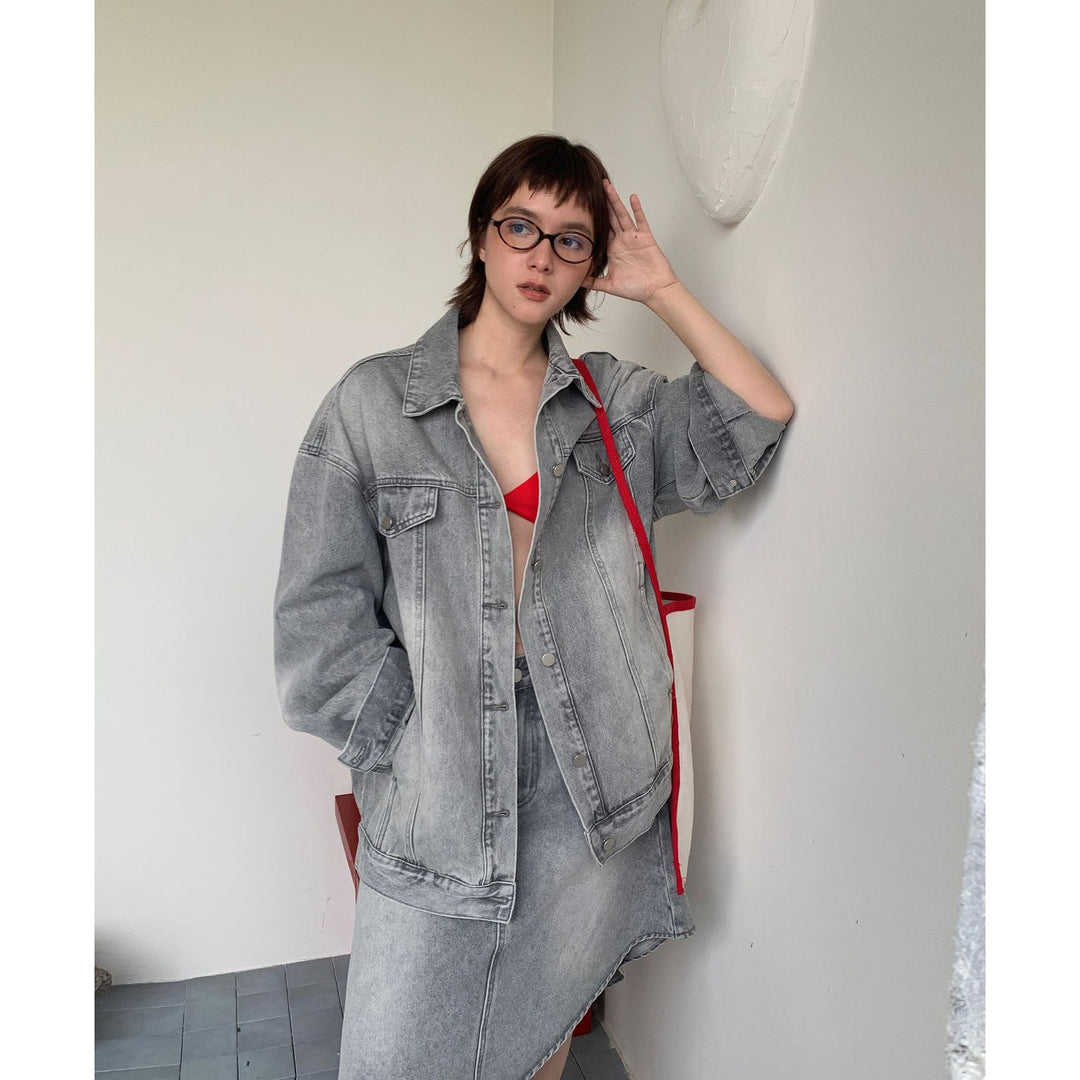 Dame Oversized Jeansjakke med afslappet pasform og justerbar krave Stilla