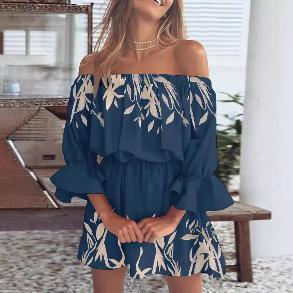 Dame luftig Off-Shoulder Kjole med Rüschendetails og blomster mønster Stilla