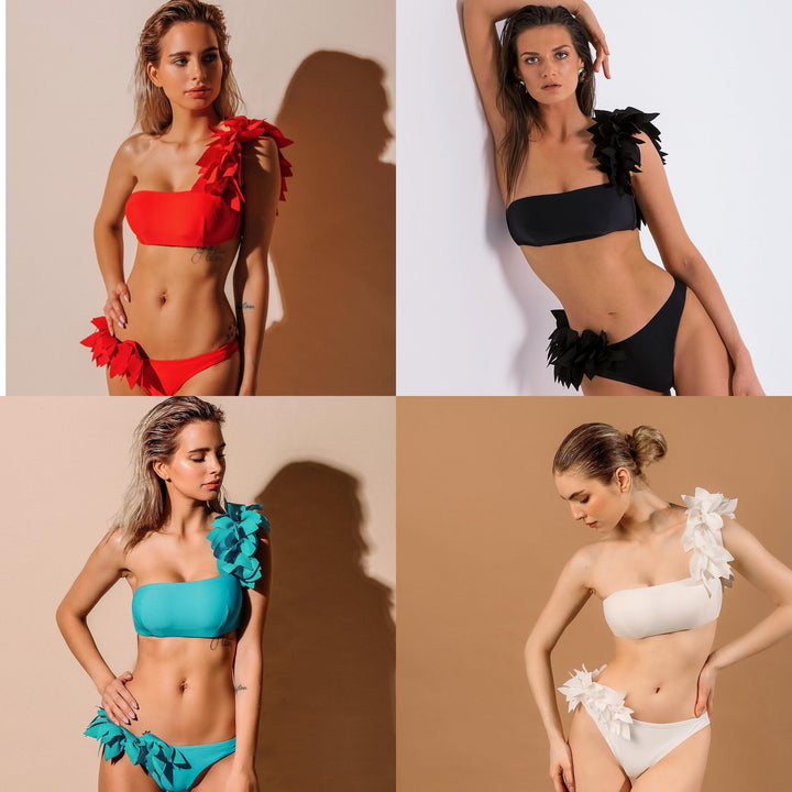 Dame Bikini-sæt med 3D blomst applikationer og bandeau top Stilla
