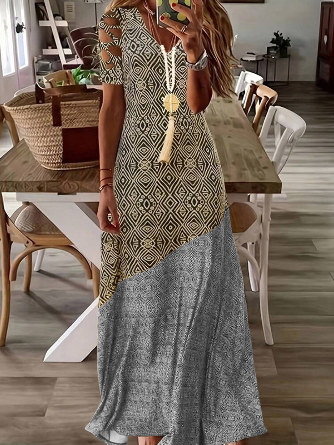 Kvinder Bohemian Maxi Kjole med Cut-Out Ærmer Stilla