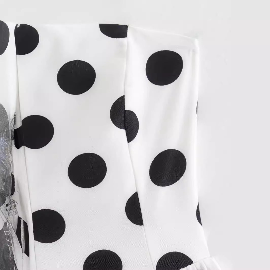 Dame Utan Bår Polka Dot Udvidet Kjole Stilla