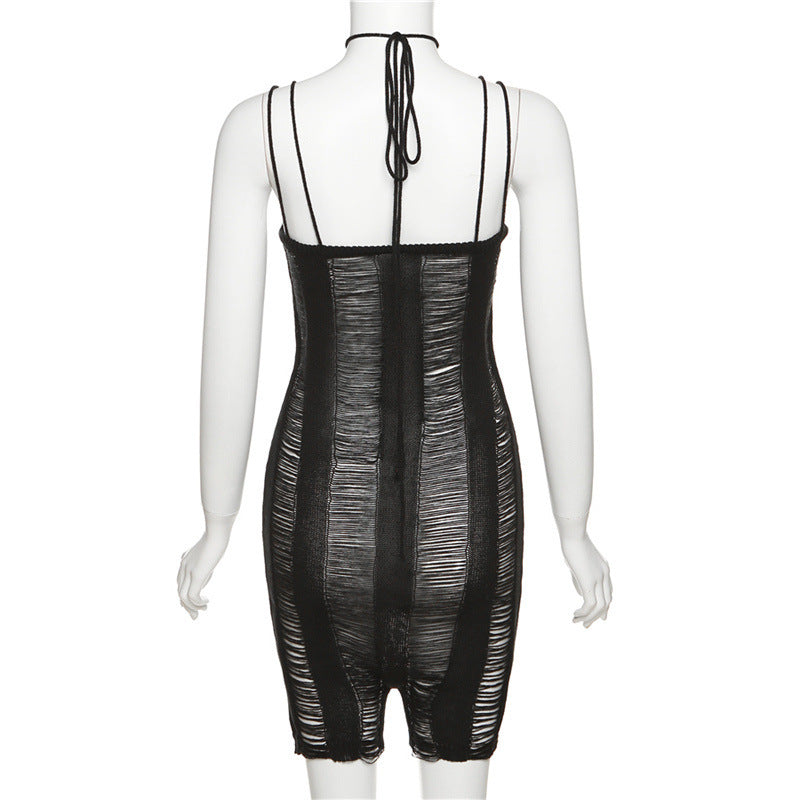 Dame Bodycon Jumpsuit med ribbet look og elegante stropper Skovae
