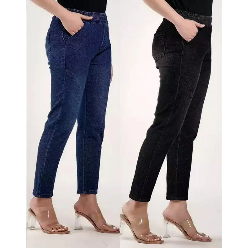 Damejeans med elastisk linning og figursyende snit Stilla