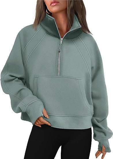 Dame Sporty Sweatpullover med halvdelskning og kængurulomme Stilla