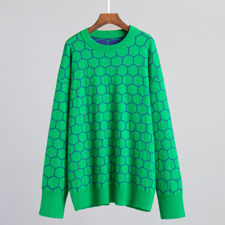 Kvindernes mønstrede sweatshirt med et sødt honningkombinationsmønster og løs pasform Stilla