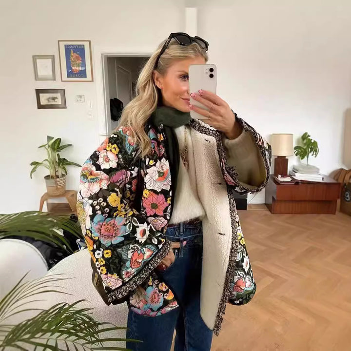 Dame Floral Print Steppjakke Stilla