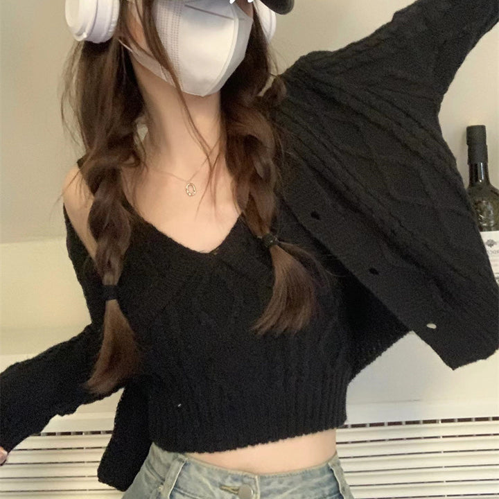 Femme Cropped Kabelstrik Twin Sæt Stilla