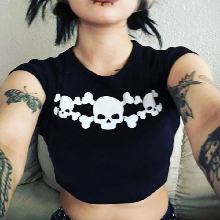 Dame Crop-T-Shirt med kreativ nostalgi-tryk og afslappet pasform Skovae