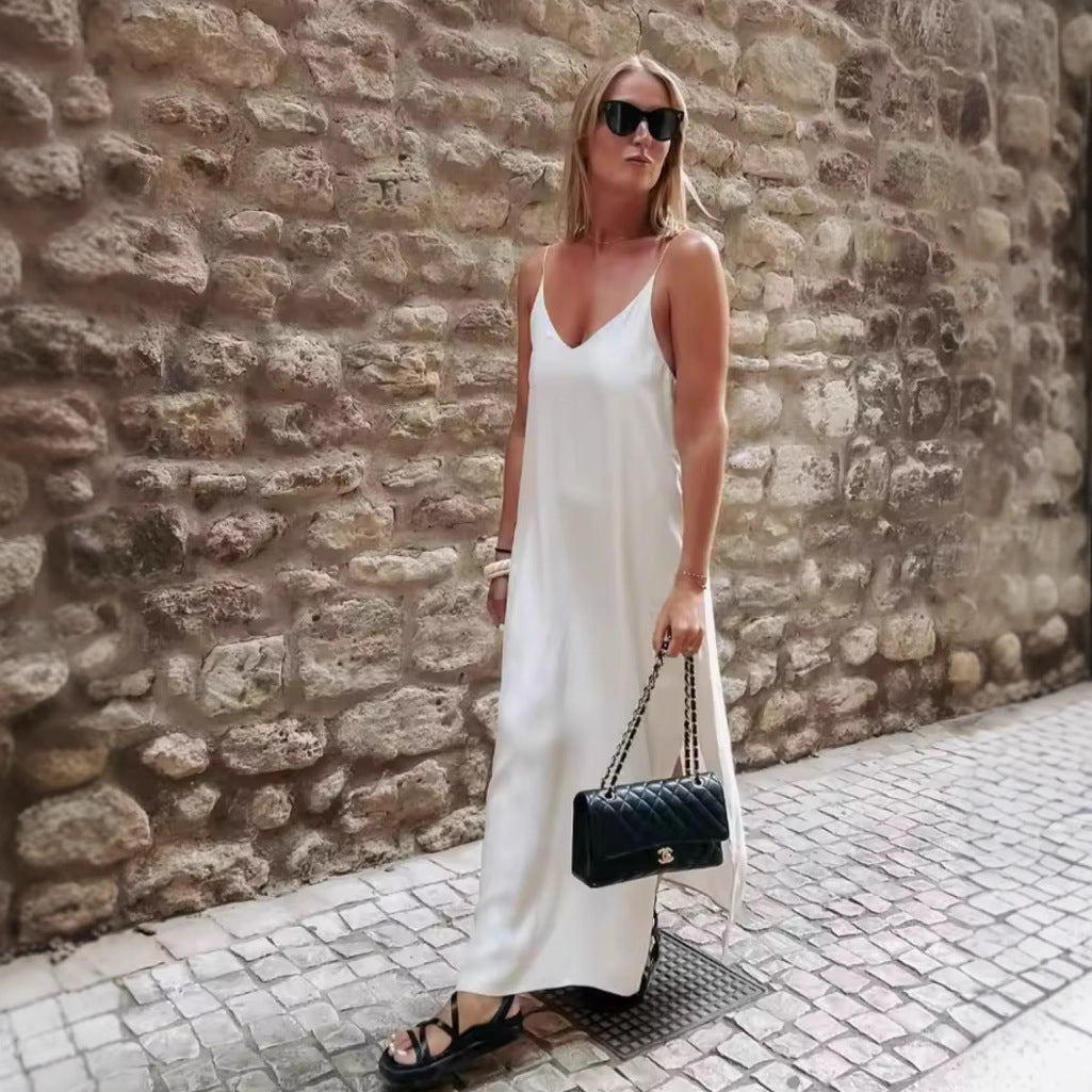 Femme Elegantes Maxi-Kjole med sidelængde Stilla