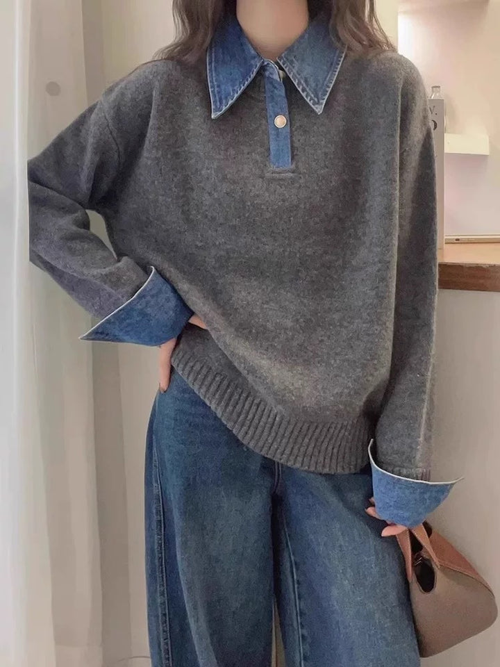 Kvinders hyggelige sweater med sporty krave Stilla