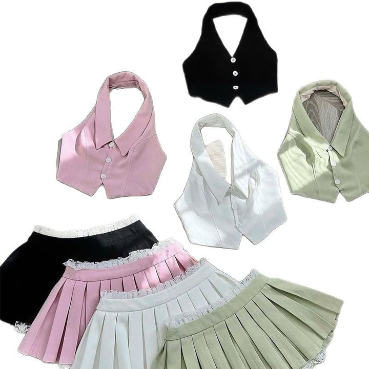 Dame cropped bluse med aftagelig krave og elegante knapdetaljer Stilla