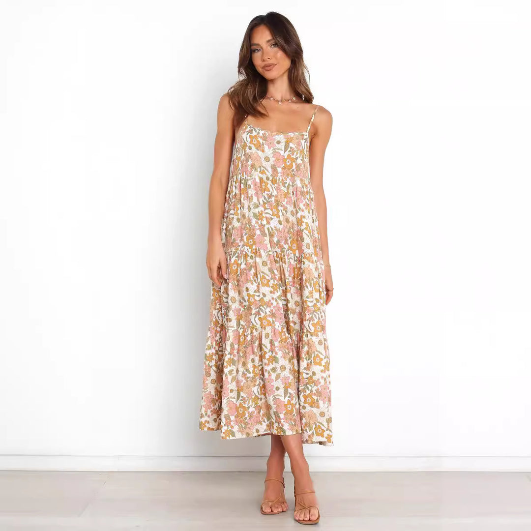 Dame Flydende Floral-Maxi-Kjole med justerbare stropper Stilla