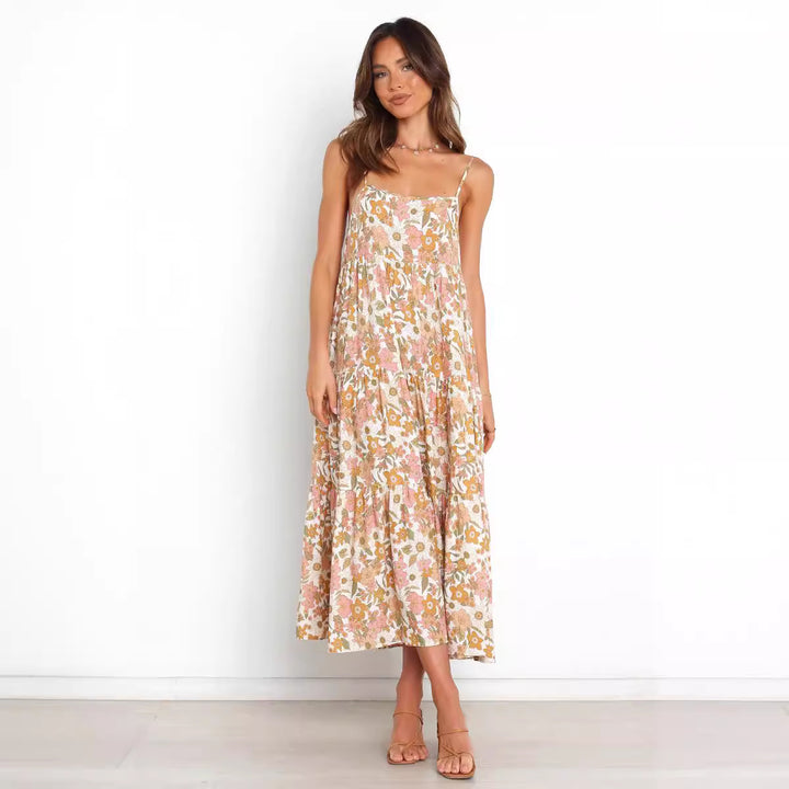 Dame Flydende Floral-Maxi-Kjole med justerbare stropper Stilla