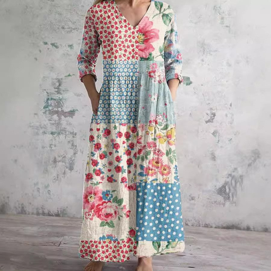 Dame Boho Maxikjole med unikt blomsterprint og praktiske lommer Stilla