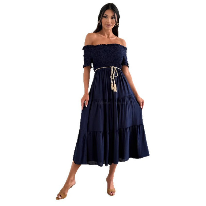 Dame Off-Shoulder Maxi-kjole med elastisk bånd og legende flæsekant Stilla